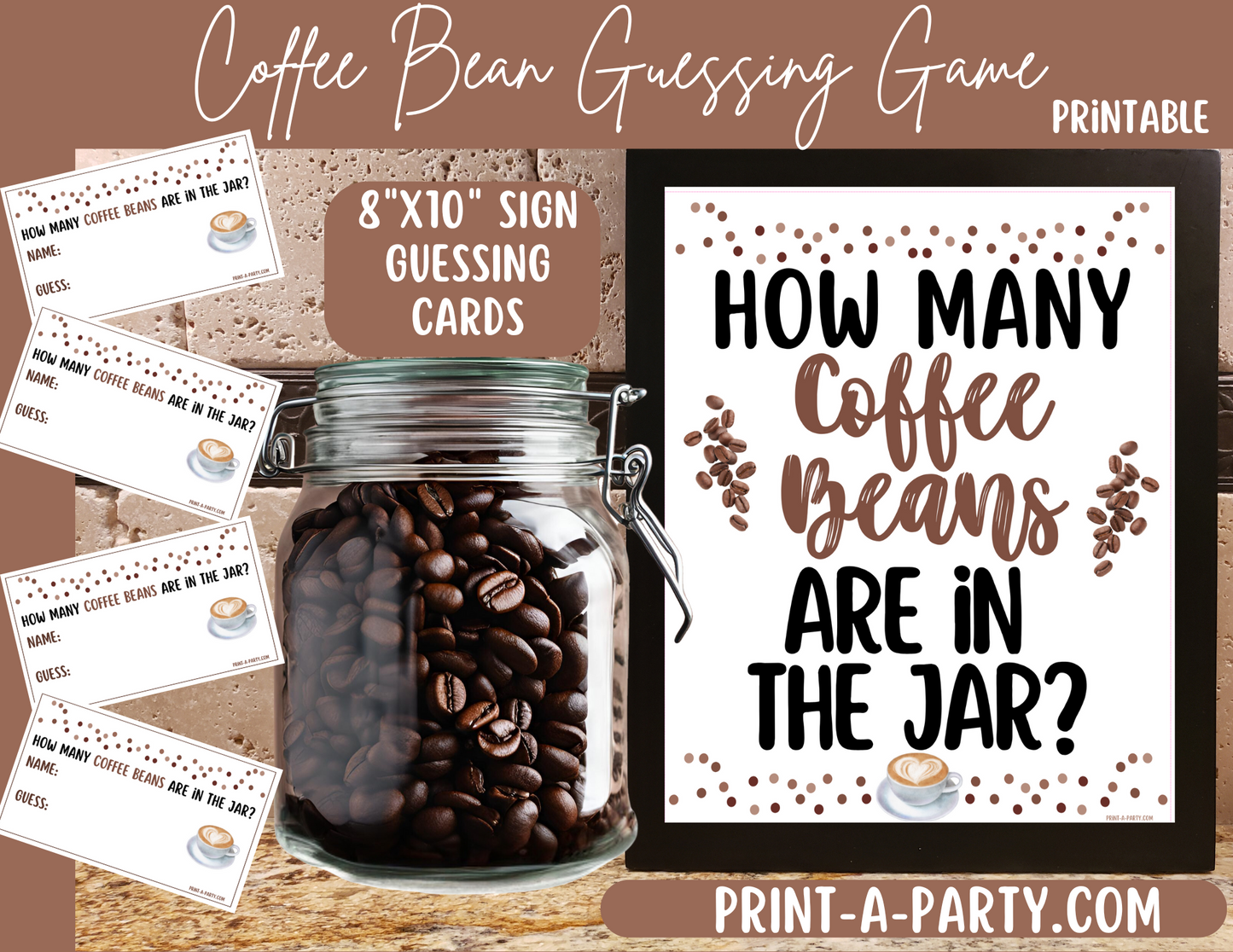 COFFEE BEAN JAR GUESSING GAME | How many coffee beans in the jar Printable Coffee Bean Guessing Game – Perfect for Coffee-Themed Parties, Showers, and Office Events