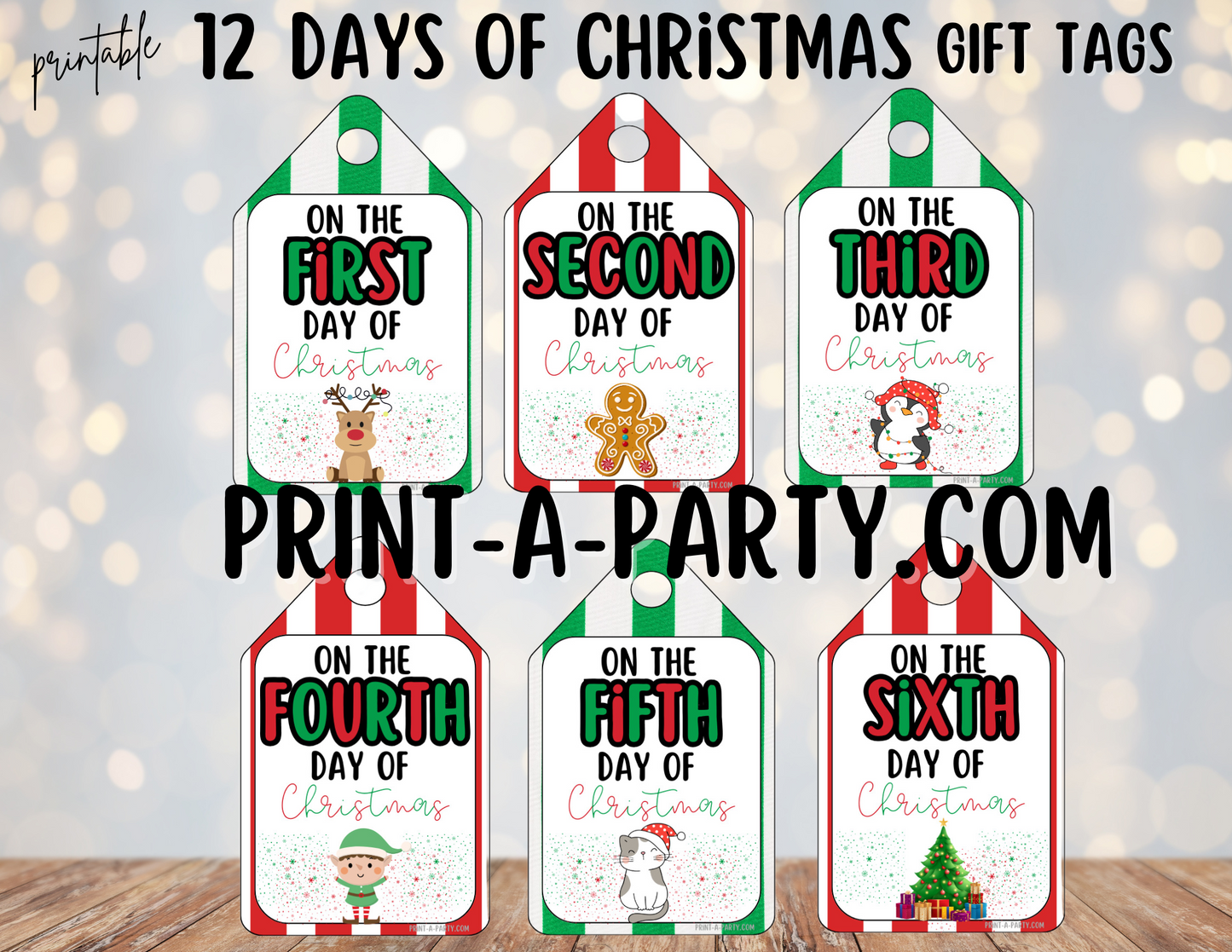 CHRISTMAS HOLIDAY GIFT - Printable 12 Days of Christmas Gift Tags – Festive Holiday Gift Tags PDF Download