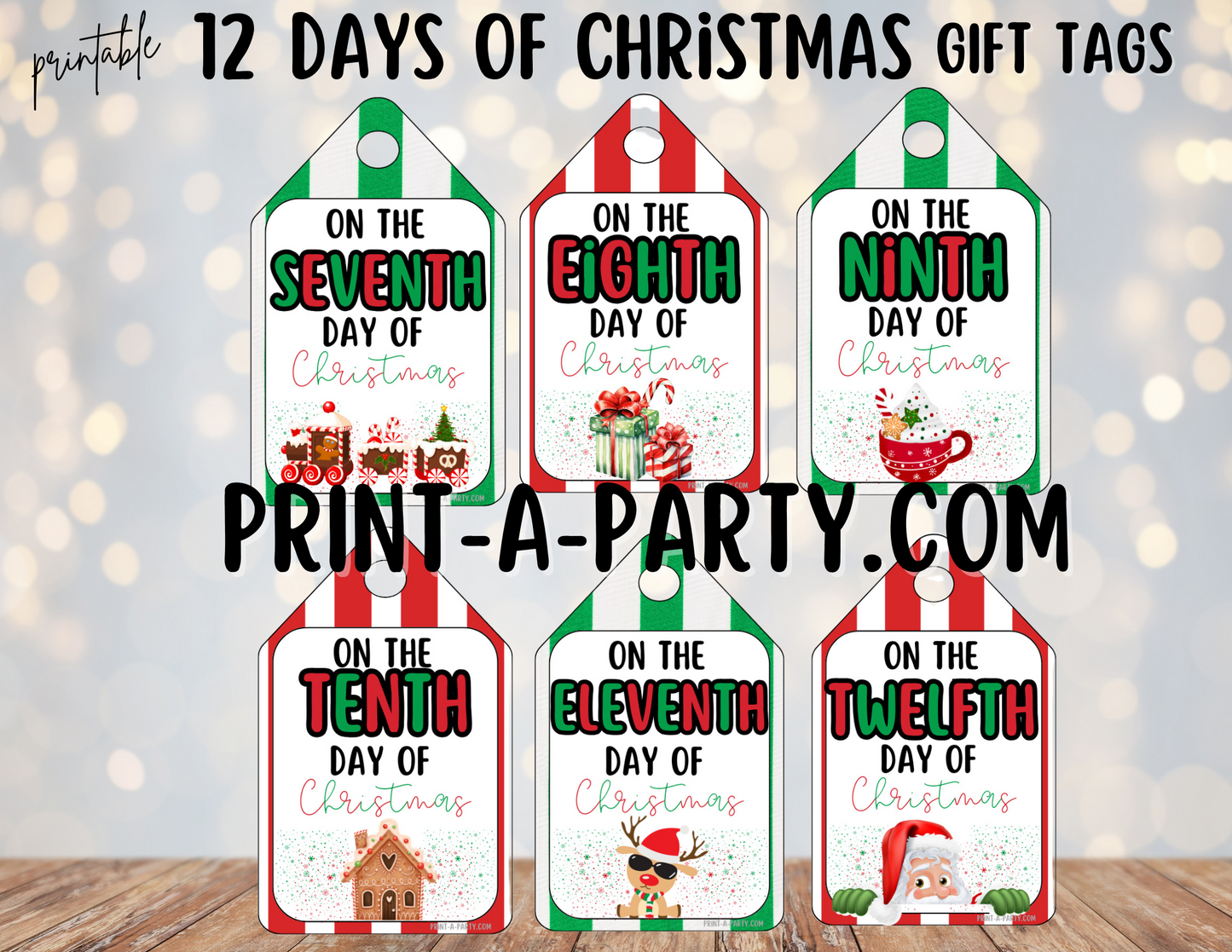 CHRISTMAS HOLIDAY GIFT - Printable 12 Days of Christmas Gift Tags – Festive Holiday Gift Tags PDF Download