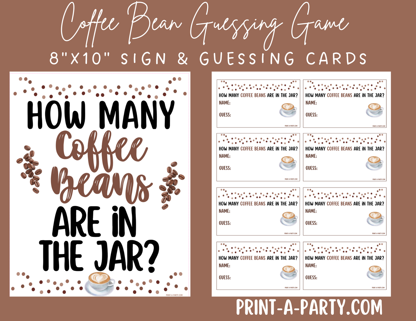 COFFEE BEAN JAR GUESSING GAME | How many coffee beans in the jar Printable Coffee Bean Guessing Game – Perfect for Coffee-Themed Parties, Showers, and Office Events
