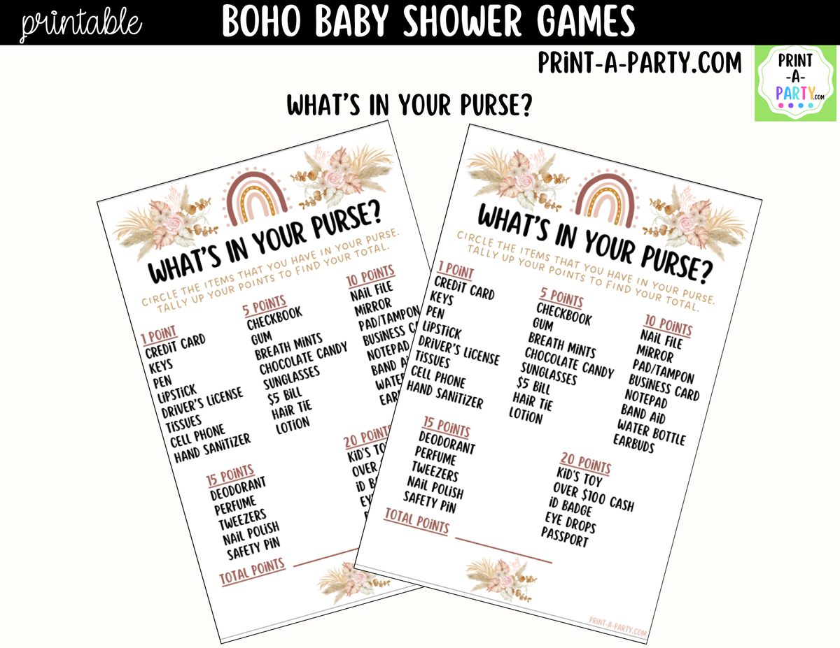 Boho Baby Shower Games Printable