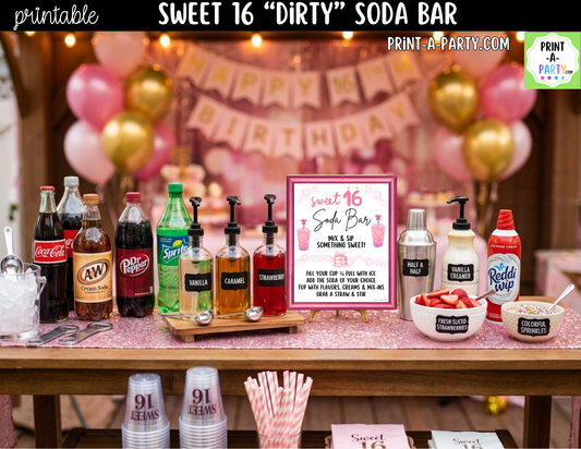 Sweet 16 Soda Bar Kit - Dirty Soda Sign (8x10) & Recipe Tent Cards (12 recipes!)