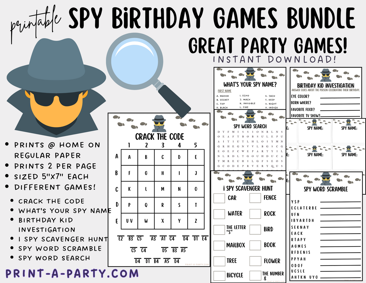 GAMES: SPY DETECTVE THEME | Birthday Party Games | Spy Party | Spy Party Ideas | INSTANT DOWNLOAD