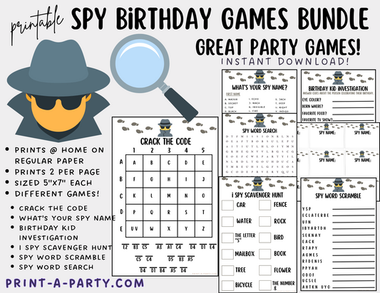 GAMES: SPY DETECTVE THEME | Birthday Party Games | Spy Party | Spy Party Ideas | INSTANT DOWNLOAD