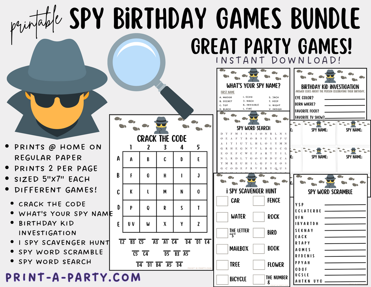 GAMES: SPY DETECTVE THEME | Birthday Party Games | Spy Party | Spy Party  Ideas | INSTANT DOWNLOAD