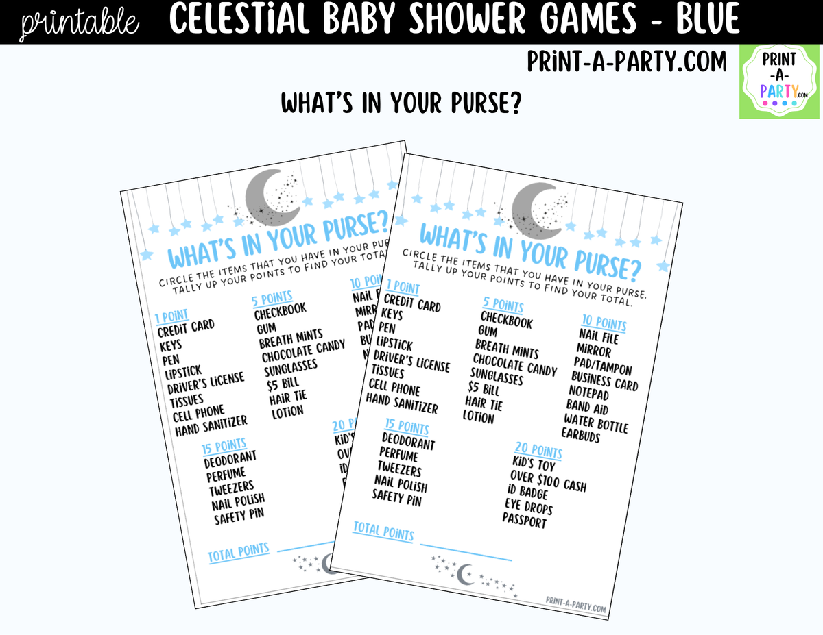 Celestial Baby Shower Games Bundle – Blue Moon & Stars