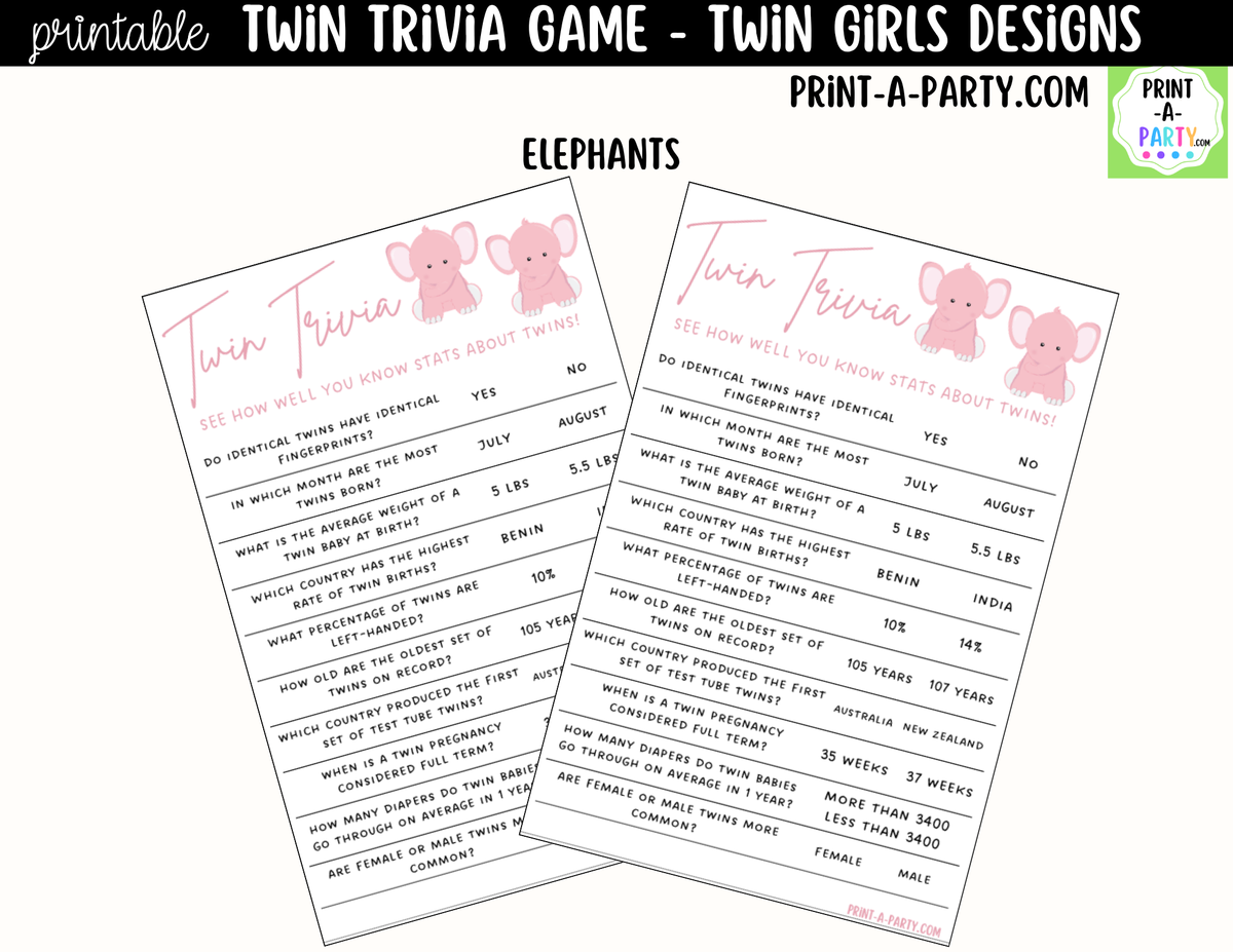 Twin Girls Baby Shower Trivia Game Printable