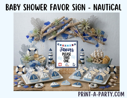 Nautical Sailor Ocean Favors Sign (8x10) – Printable Instant Download