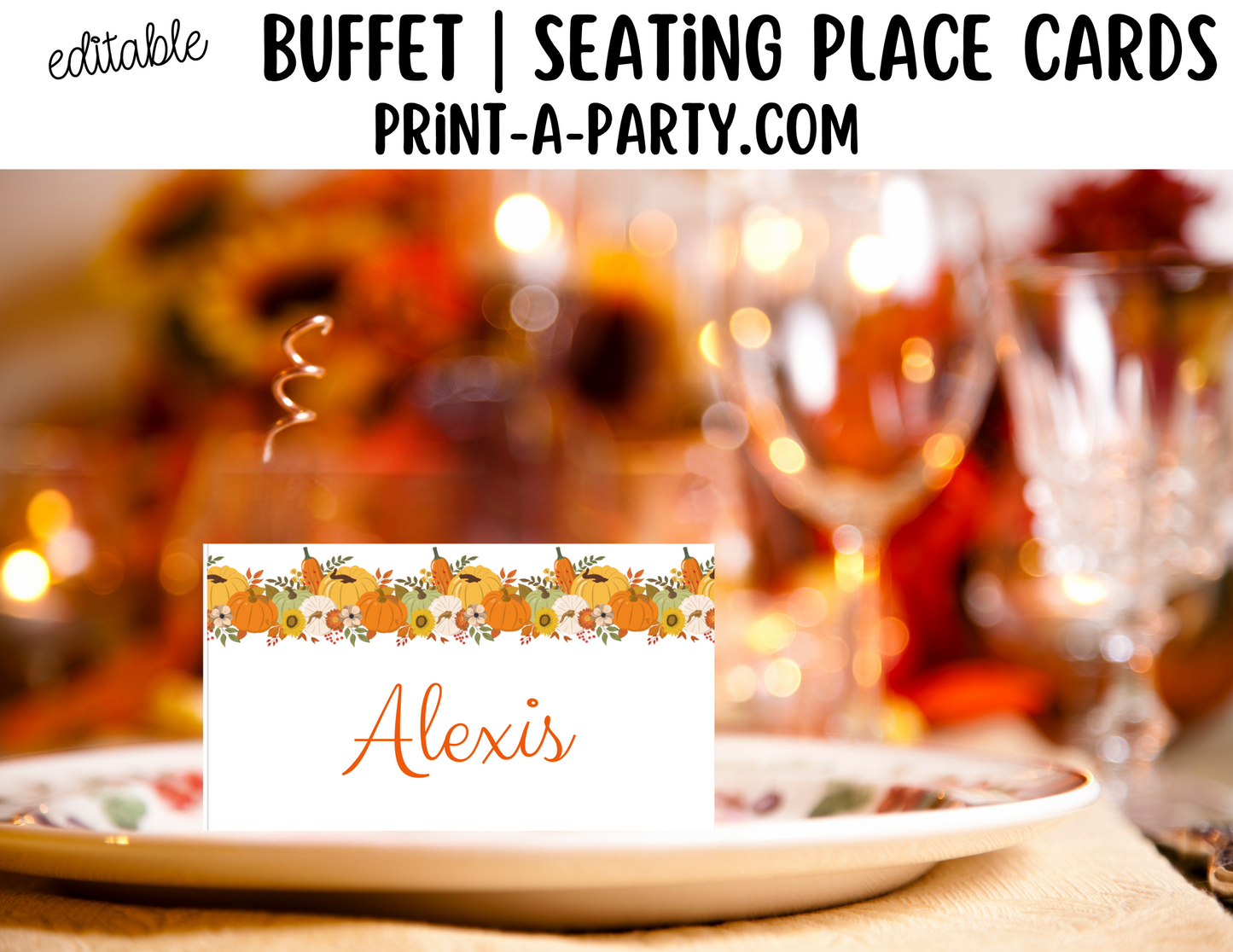 Fall Buffet EDITABLE Food Labels & Seating Place Cards – Perfect for Thanksgiving, Autumn Parties, and Seasonal Gatherings
