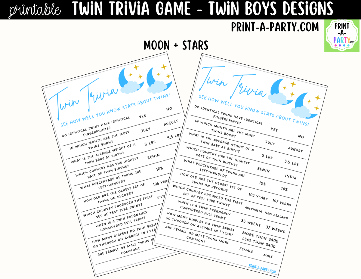 Twin Boys Baby Shower Trivia Game Printable