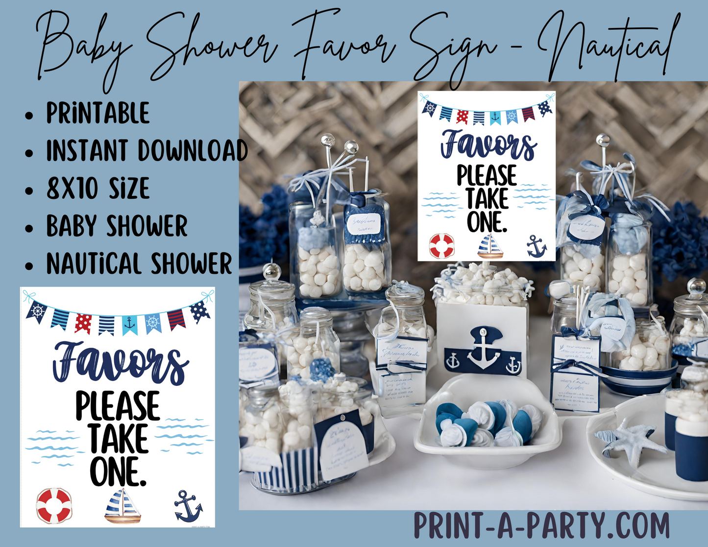 FAVORS SIGN - NAUTICAL THEME | Nautical Shower Favors | Nautical Baby Shower Favors | Favors Please take one
