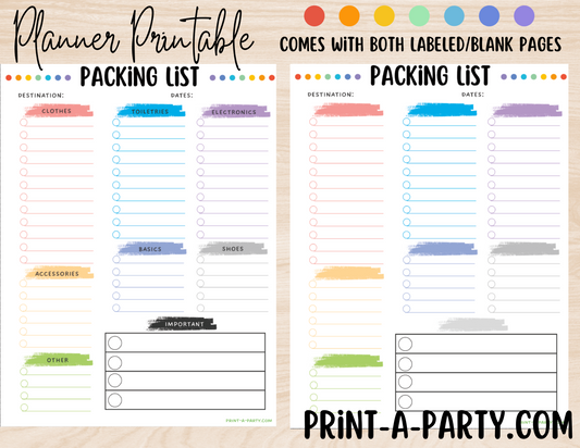 Packing List Planner Page | Vacation Packing List Printable Planner | Planner Printable