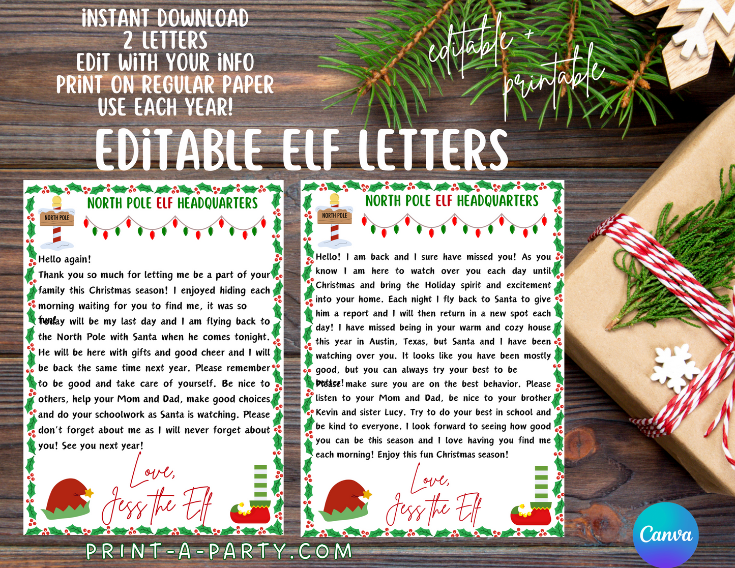 ELF EDITABLE and Printable Letters (2) | Holiday Elf Letter | Elf Welcome & Goodbye Letter Templates | Edit with your info and print | Instant Download