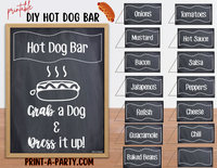 DIY HOT DOG BAR Setup | Hot Dog Sign | Hot Dog Labels | 4th of July | Summer Parties | Birthdays | Weddings | Showers | Instant Download Printable