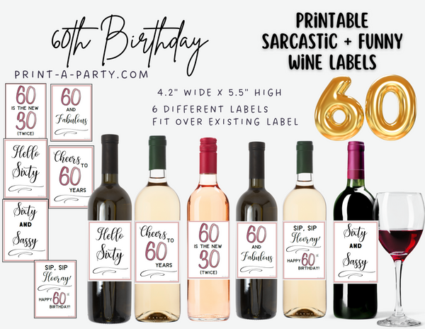 WINE LABELS: 60th Birthday (6) Birthday Wine | 60th Birthday Gift Idea | 60th Birthday Wine