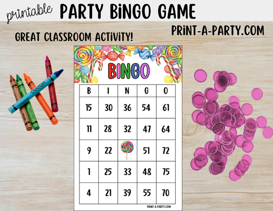 BINGO: Candy theme - Printable Candy Bingo Game | Fun Birthday Party or Classroom Game | Instant Download