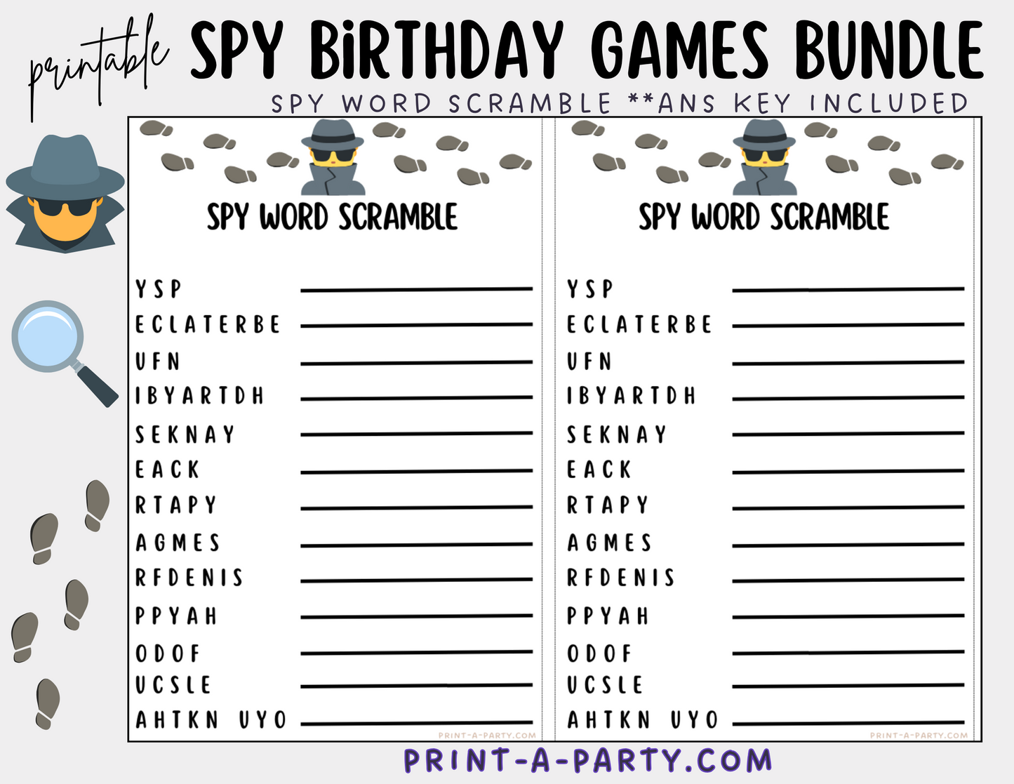 GAMES: SPY DETECTVE THEME | Birthday Party Games | Spy Party | Spy Party Ideas | INSTANT DOWNLOAD