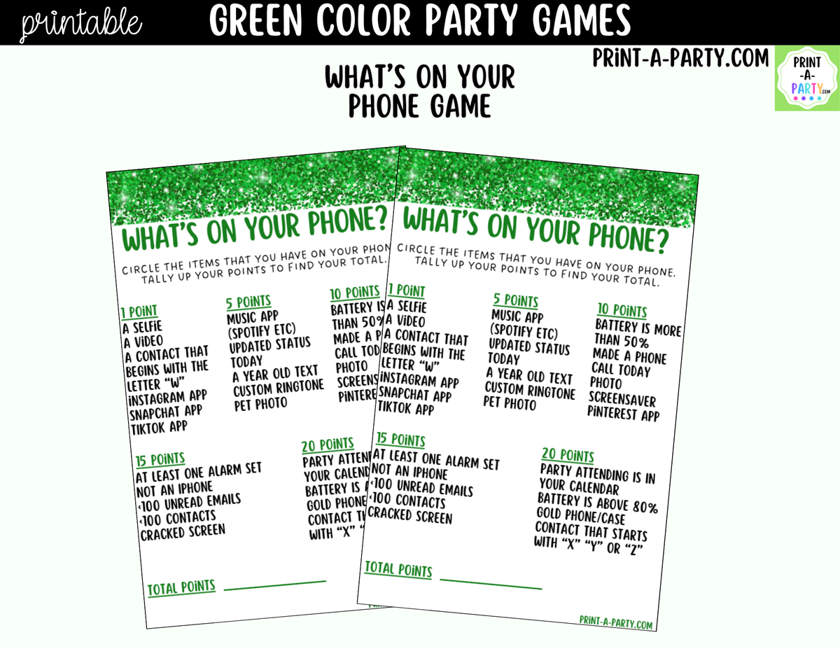 Green Party Games Printable