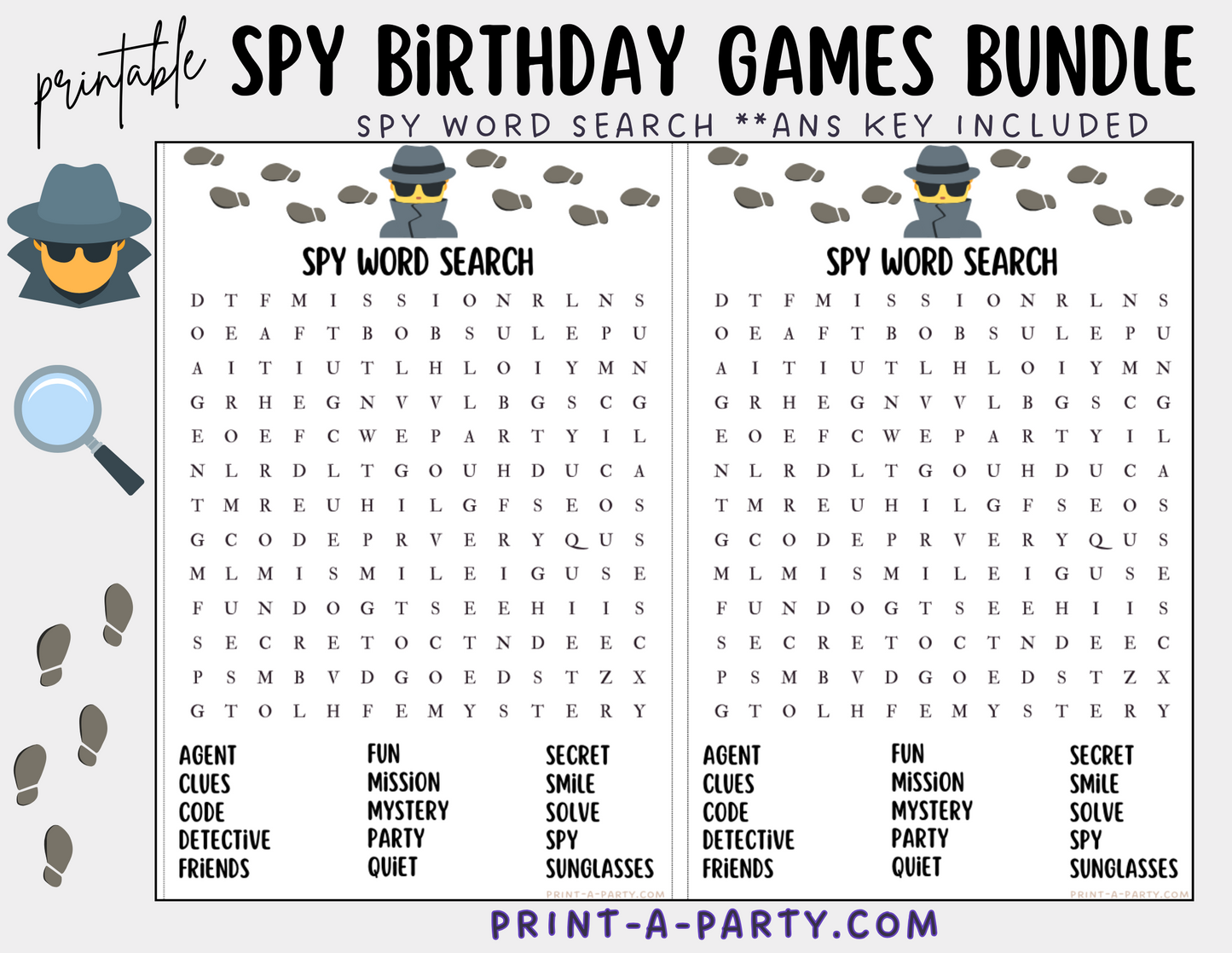 GAMES: SPY DETECTVE THEME | Birthday Party Games | Spy Party | Spy Party Ideas | INSTANT DOWNLOAD