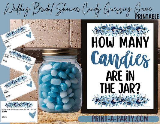 Candy Jar Guessing Game - BLUE FLORALS -  Printable for Bridal Showers, Weddings, Engagement Parties & Same-Sex Celebrations