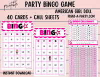 BINGO: American Girl Doll Bingo |  American Girl Doll Parties | Birthday | 30, 40, or 50 cards - INSTANT DOWNLOAD
