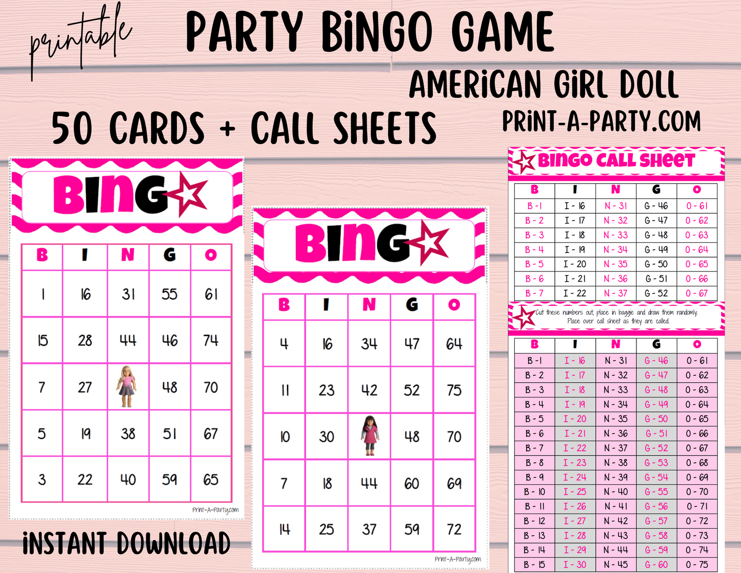 BINGO: American Girl Doll Bingo | American Girl Doll Parties | Birthday | 30, 40, or 50 cards - INSTANT DOWNLOAD