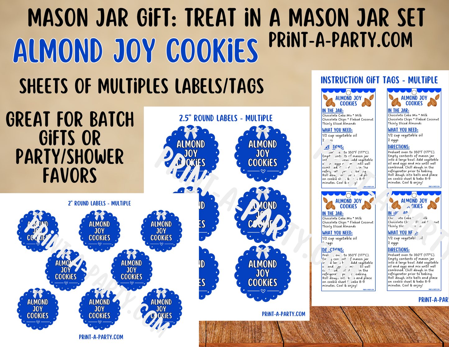 MASON JAR GIFT: Almond Joy Cookies in a Mason Jar Gift Printable Kit - for neighbors, teachers, gift baskets and more!