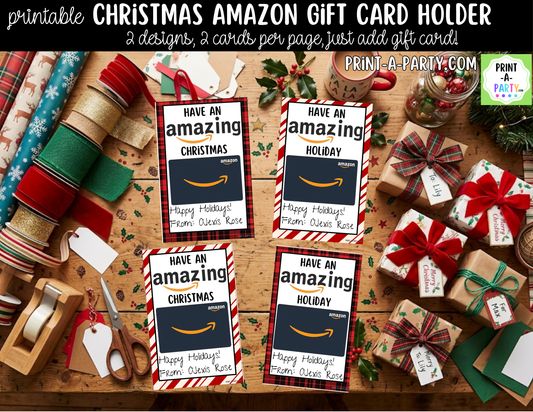 Printable Christmas Amazon Gift Card Holder - Holiday Gift Card Sleeve Templates for Teachers and Gifts
