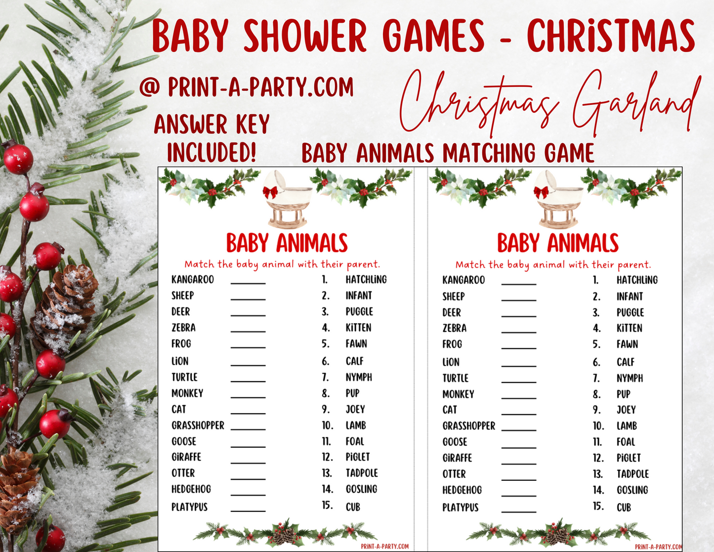 GAMES for Christmas Baby Shower - Printable Christmas Baby Shower Game Bundle – Instant PDF Download