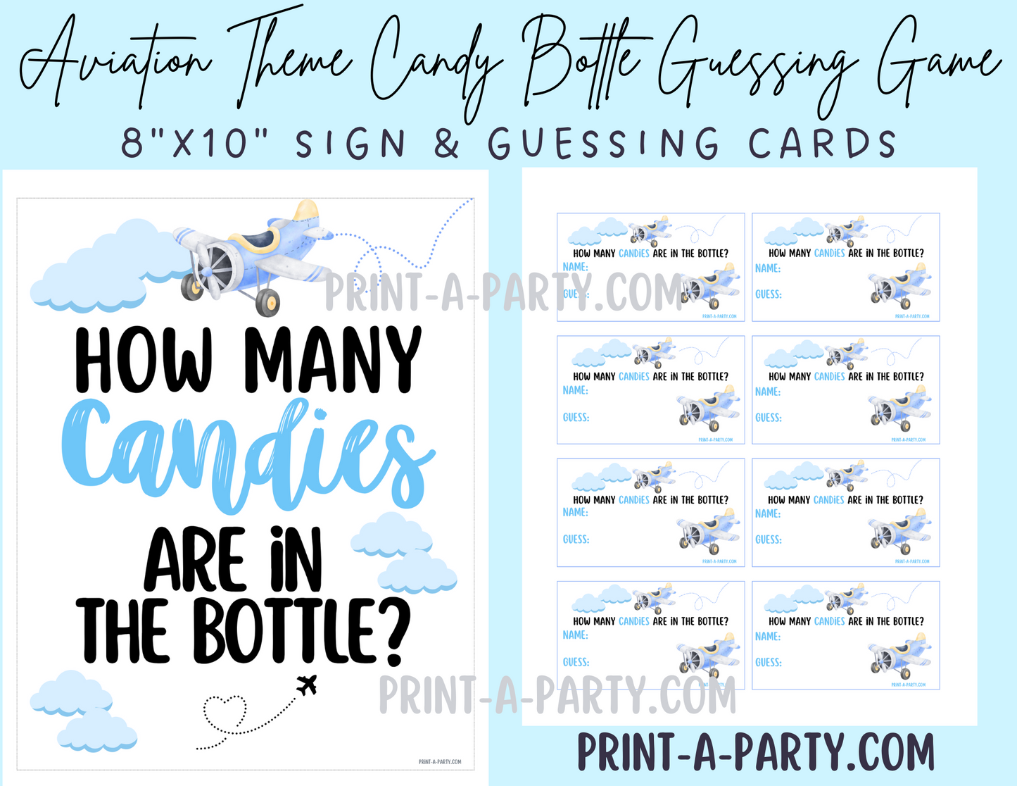 Candy Jar Guessing Game - AVIATION BABY SHOWER Baby Bottle Game Printable Airplane Theme for Baby Showers, Sprinkles, Adoption Parties or Sip and See!
