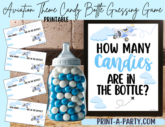 Candy Jar Guessing Game - AVIATION BABY SHOWER Baby Bottle Game Printable Airplane Theme for Baby Showers, Sprinkles, Adoption Parties or Sip and See!
