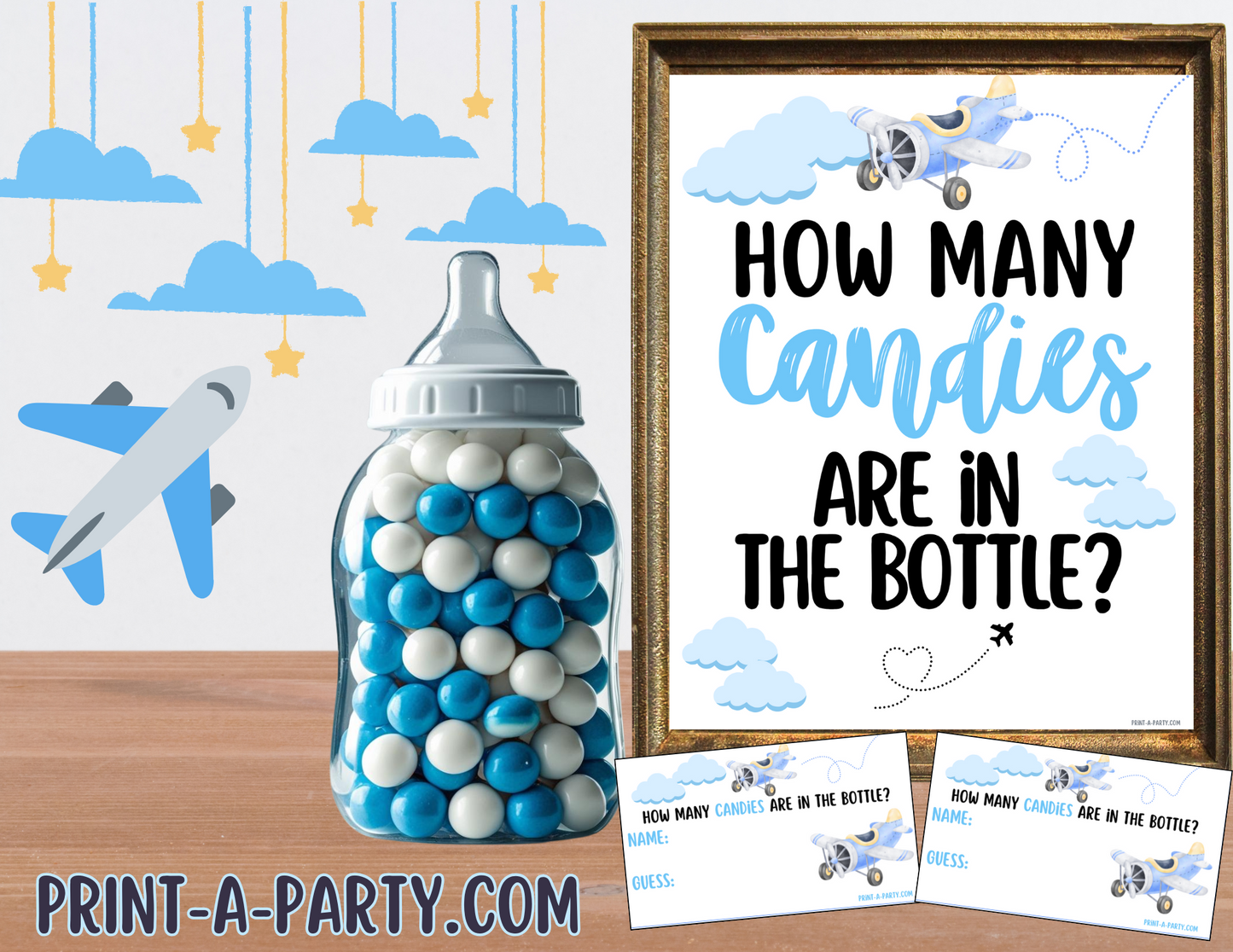 Candy Jar Guessing Game - AVIATION BABY SHOWER Baby Bottle Game Printable Airplane Theme for Baby Showers, Sprinkles, Adoption Parties or Sip and See!