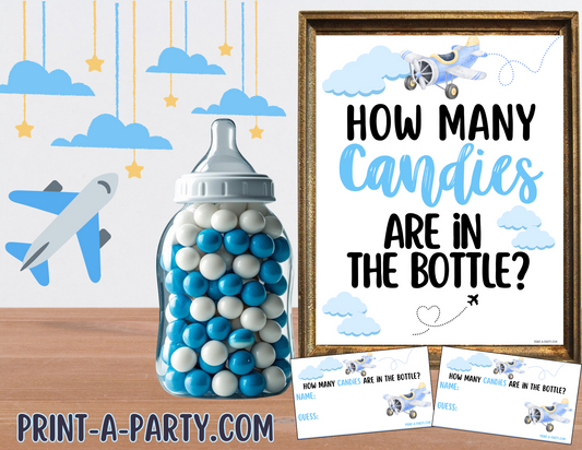 Candy Jar Guessing Game - AVIATION BABY SHOWER Baby Bottle Game Printable Airplane Theme for Baby Showers, Sprinkles, Adoption Parties or Sip and See!