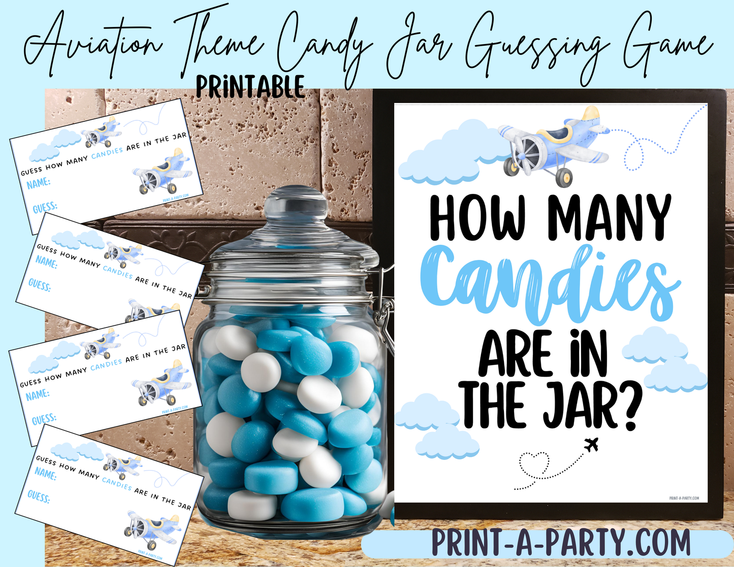 Candy Jar Guessing Game - AVIATION BABY SHOWER - Printable Airplane Theme for Baby Showers, Sprinkles, Adoption Parties or Sip and See!