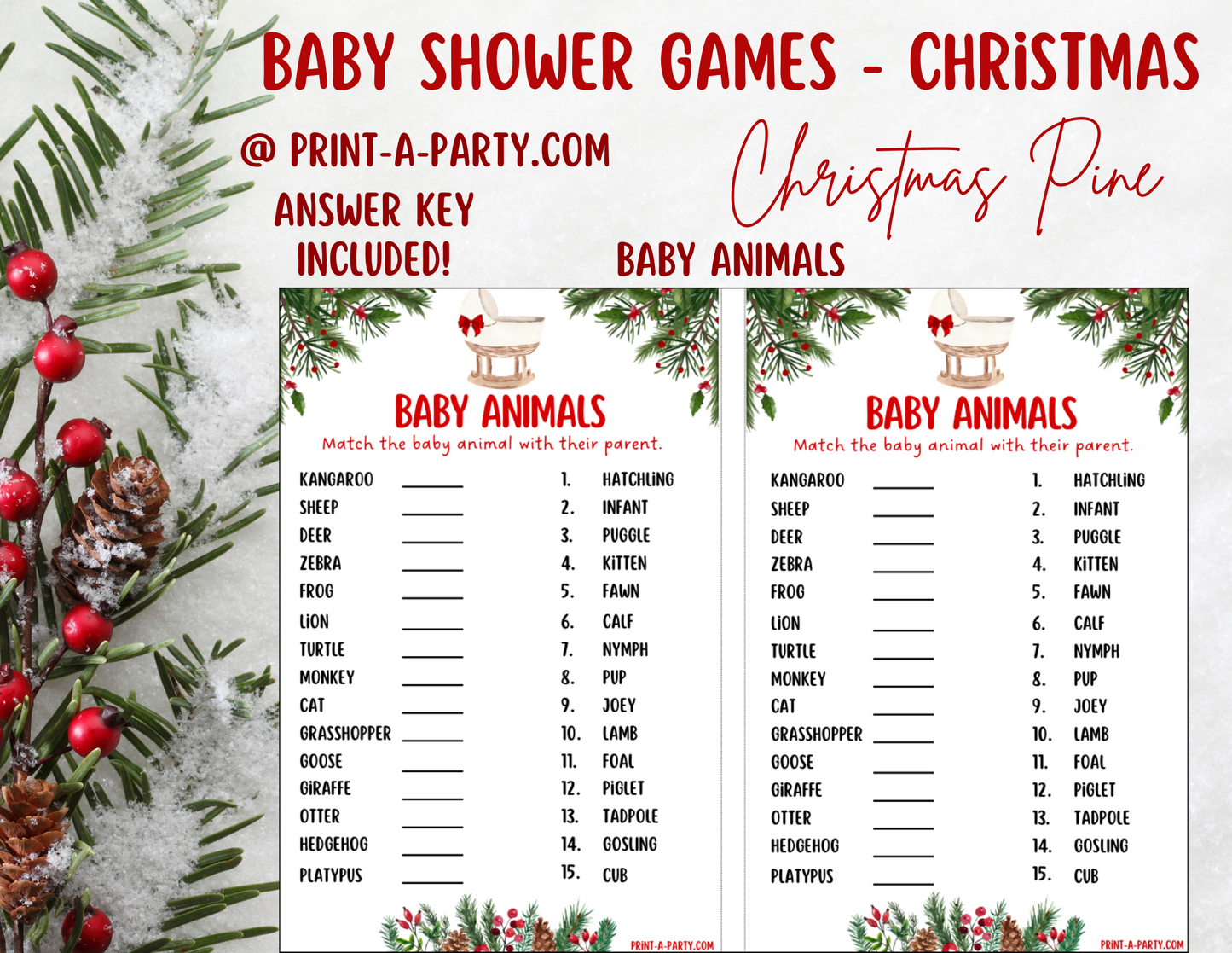 GAMES for Christmas Baby Shower - Christmas Pine | Christmas Baby Shower Theme | Christmas Baby Shower Ideas | INSTANT DOWNLOAD