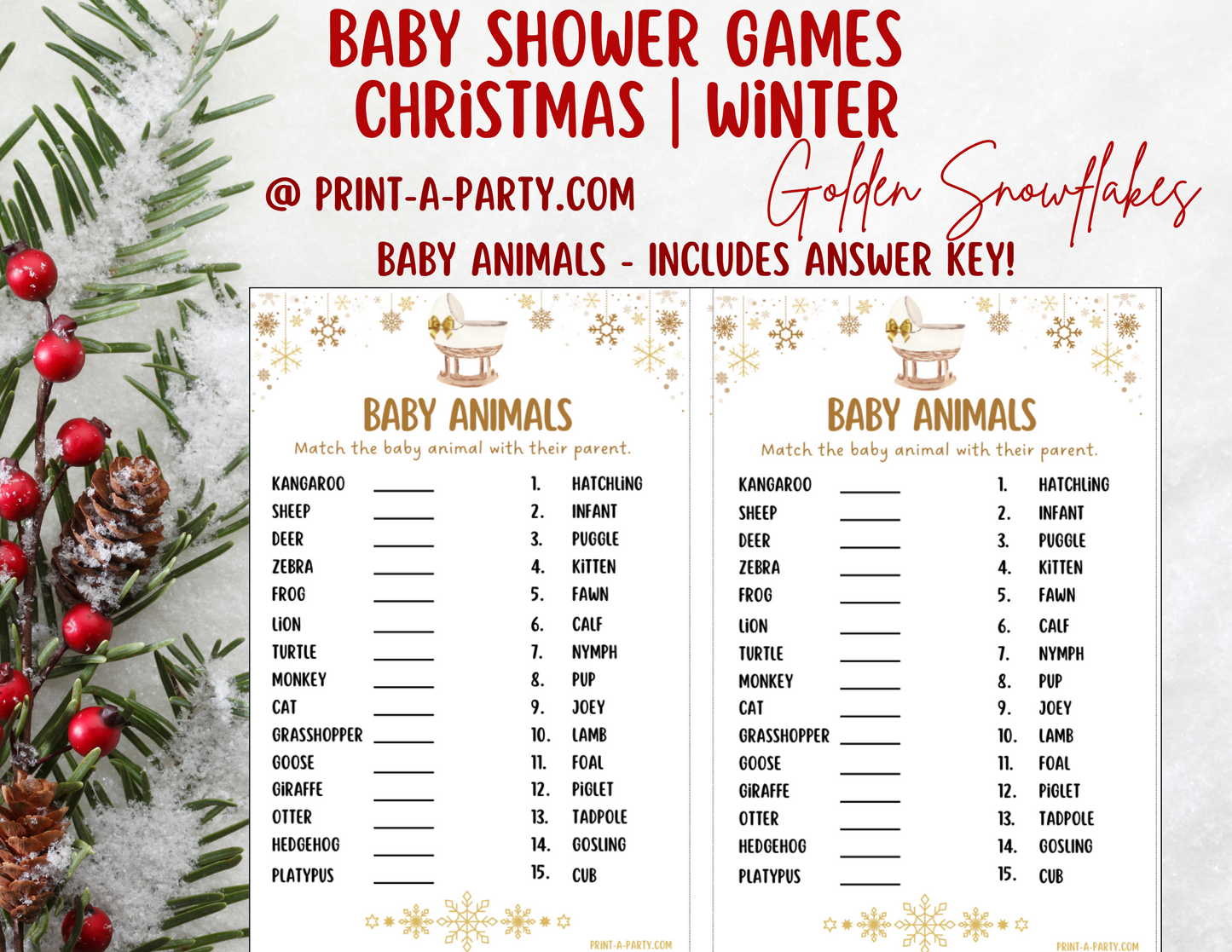 GAMES for Christmas or Winter Baby Shower -Printable Winter Baby Shower Game Bundle – Instant PDF Download