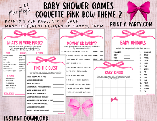 GAMES for Baby Shower | Pink Coquette Bow 2 Shower Theme | Coquette Baby Shower Games | Chic Coquette Aesthetic - Pink Bows