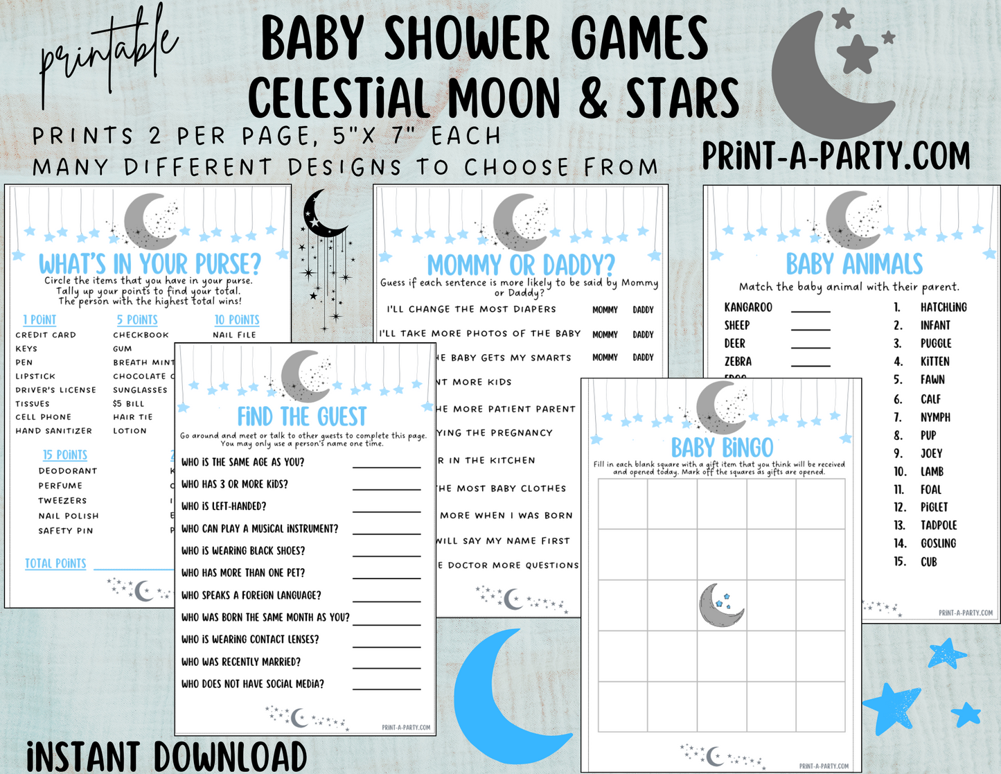 GAMES for Baby Shower | Celestial Moon and Stars Boy Baby Shower Theme | Celestial Moon and Stars Boy Baby Shower Games | Celestial Moon and Stars Shower Activities | INSTANT DOWNLOAD