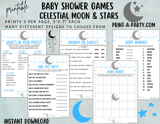 GAMES for Baby Shower | Celestial Moon and Stars Boy Baby Shower Theme | Celestial Moon and Stars Boy Baby Shower Games | Celestial Moon and Stars Shower Activities | INSTANT DOWNLOAD