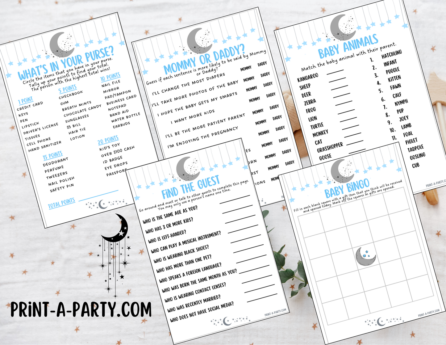 GAMES for Baby Shower | Celestial Moon and Stars Boy Baby Shower Theme | Celestial Moon and Stars Boy Baby Shower Games | Celestial Moon and Stars Shower Activities | INSTANT DOWNLOAD