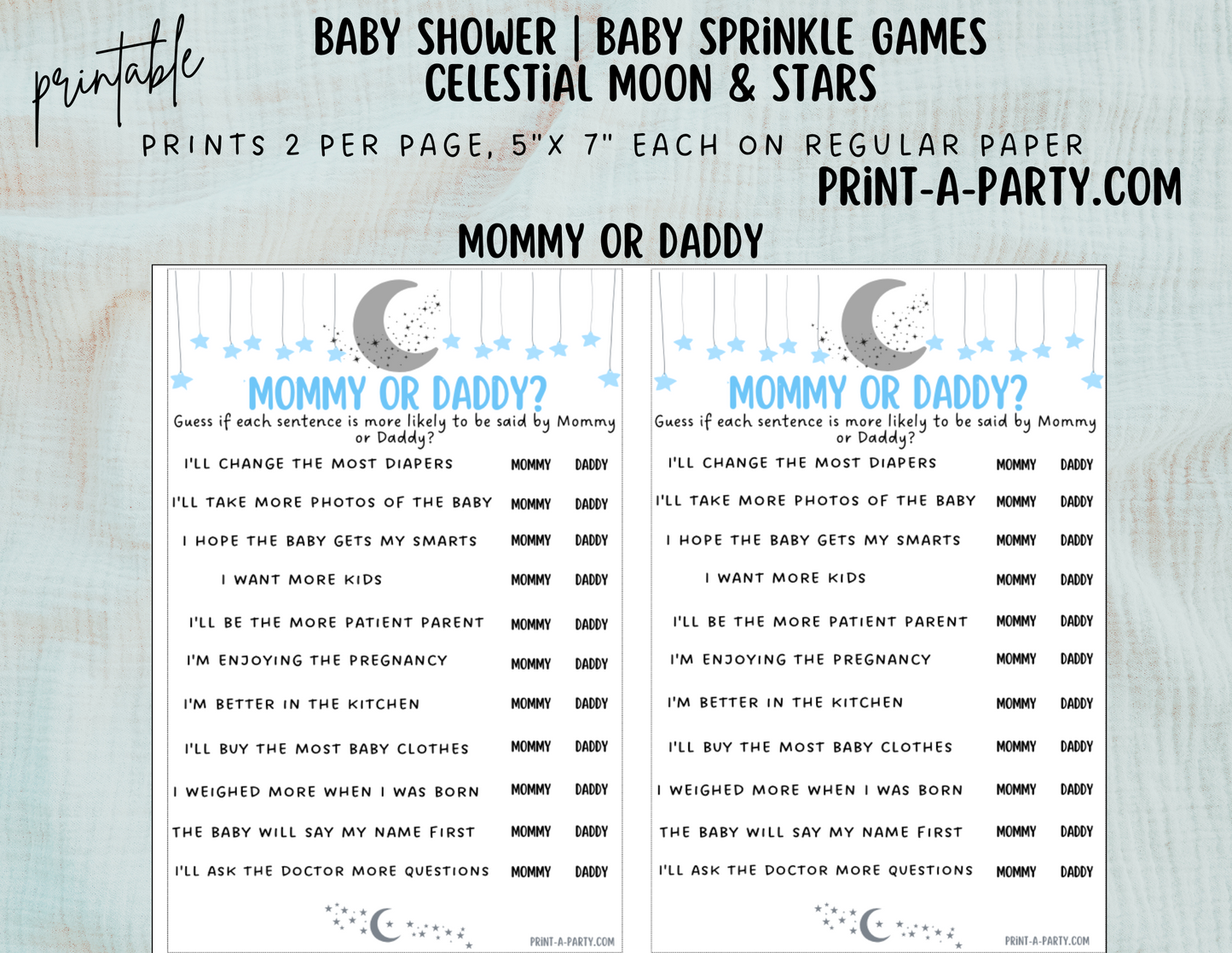 GAMES for Baby Shower | Celestial Moon and Stars Boy Baby Shower Theme | Celestial Moon and Stars Boy Baby Shower Games | Celestial Moon and Stars Shower Activities | INSTANT DOWNLOAD