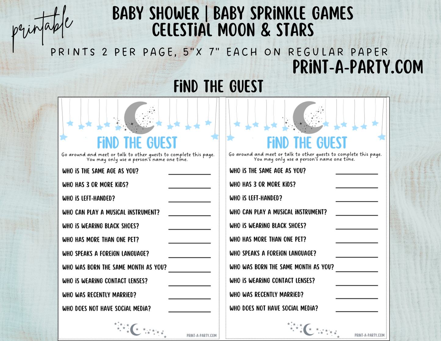 GAMES for Baby Shower | Celestial Moon and Stars Boy Baby Shower Theme | Celestial Moon and Stars Boy Baby Shower Games | Celestial Moon and Stars Shower Activities | INSTANT DOWNLOAD