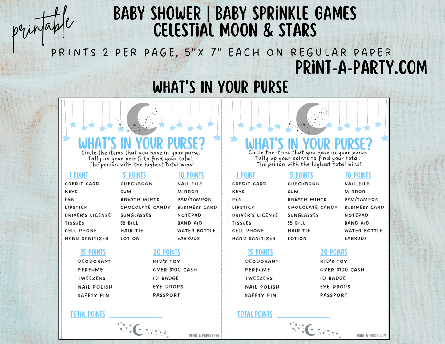 GAMES for Baby Shower | Celestial Moon and Stars Boy Baby Shower Theme | Celestial Moon and Stars Boy Baby Shower Games | Celestial Moon and Stars Shower Activities | INSTANT DOWNLOAD