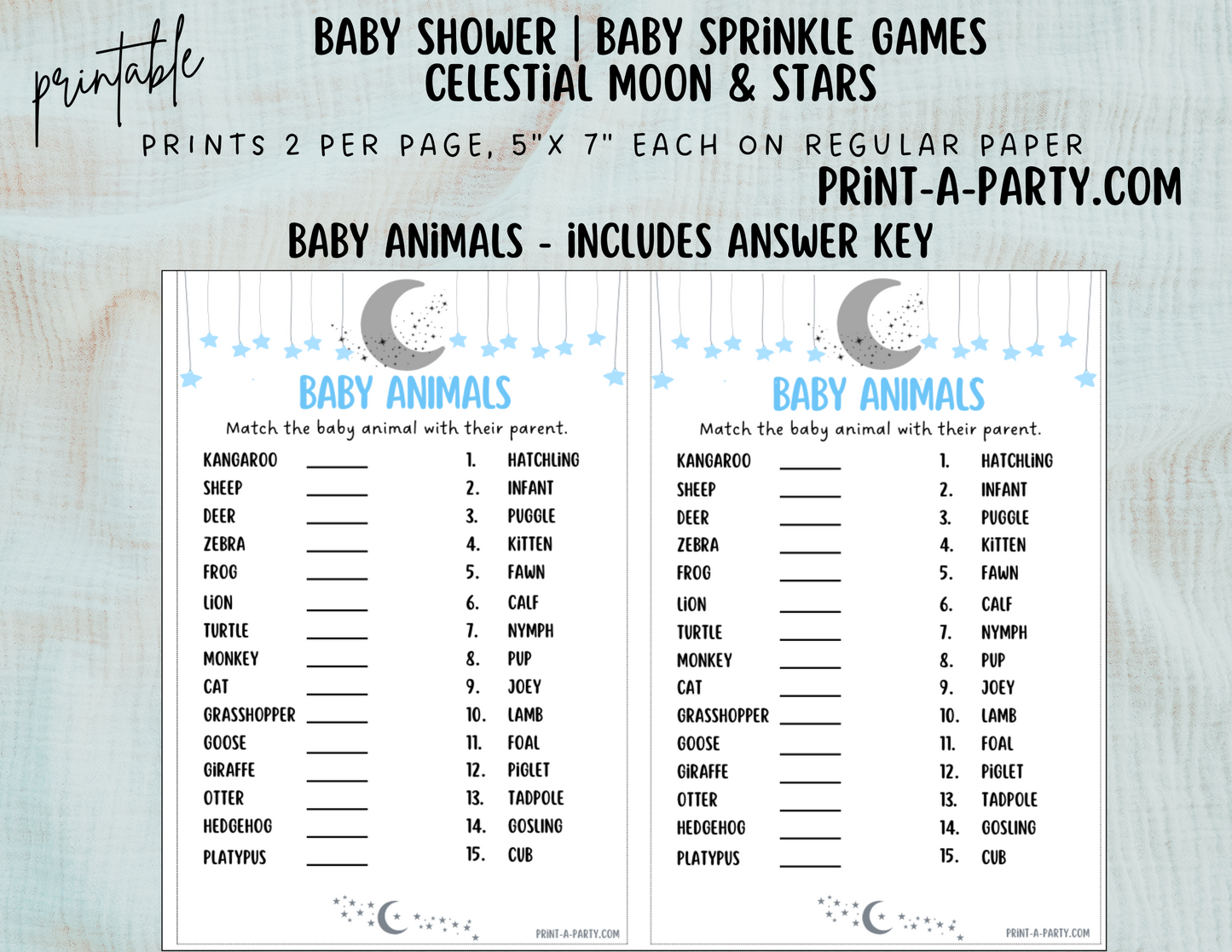 GAMES for Baby Shower | Celestial Moon and Stars Boy Baby Shower Theme | Celestial Moon and Stars Boy Baby Shower Games | Celestial Moon and Stars Shower Activities | INSTANT DOWNLOAD