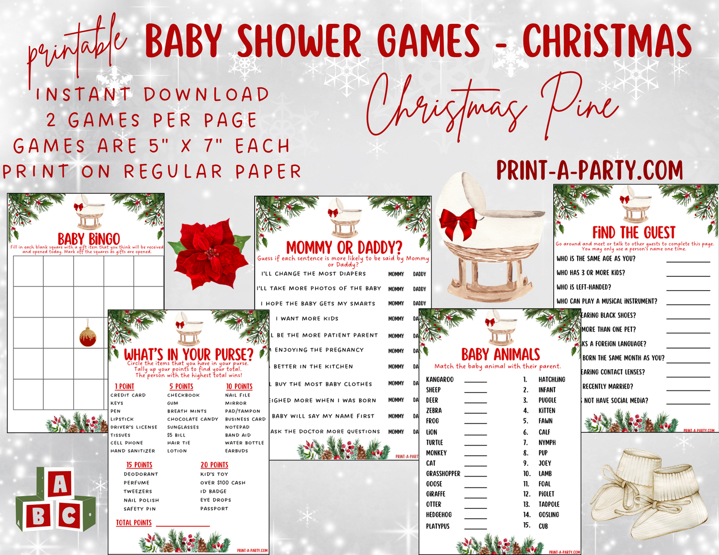 GAMES for Christmas Baby Shower - Christmas Pine | Christmas Baby Shower Theme | Christmas Baby Shower Ideas | INSTANT DOWNLOAD