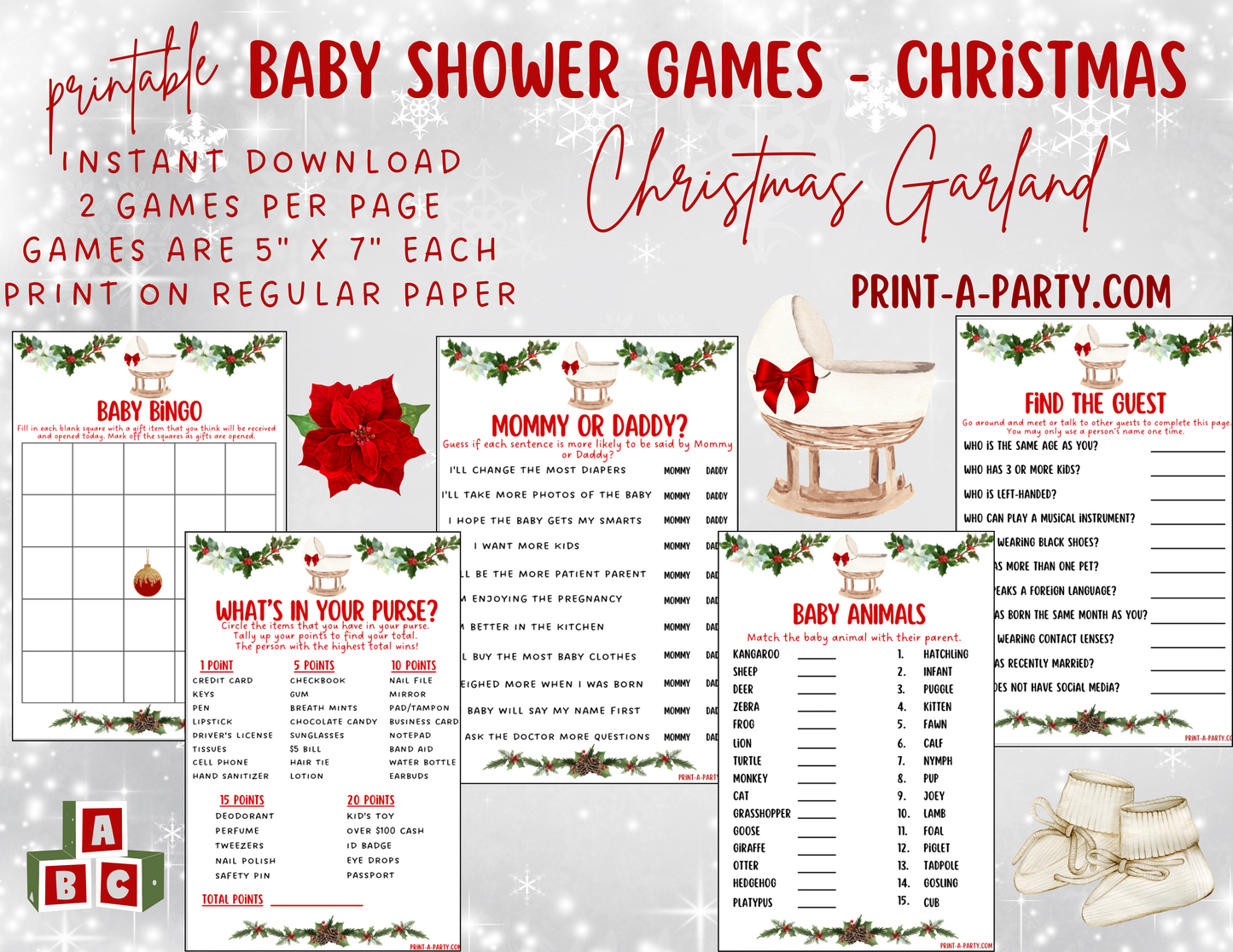 GAMES for Christmas Baby Shower - Printable Christmas Baby Shower Game Bundle – Instant PDF Download