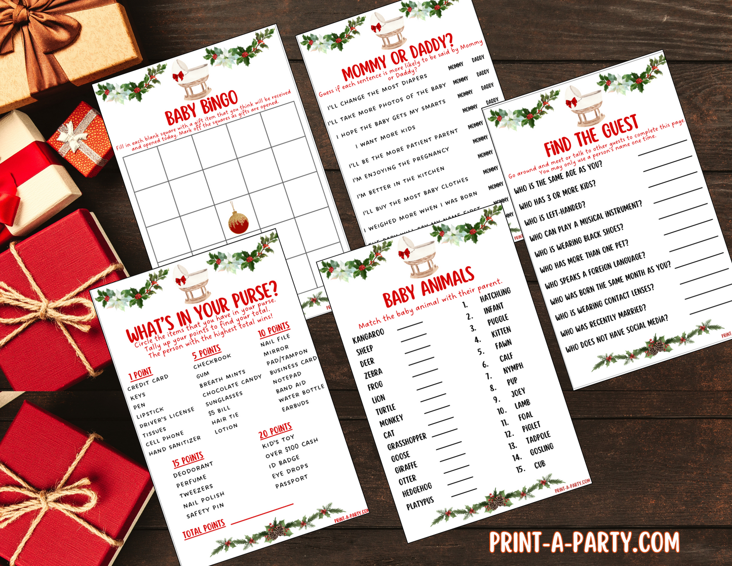 GAMES for Christmas Baby Shower - Printable Christmas Baby Shower Game Bundle – Instant PDF Download
