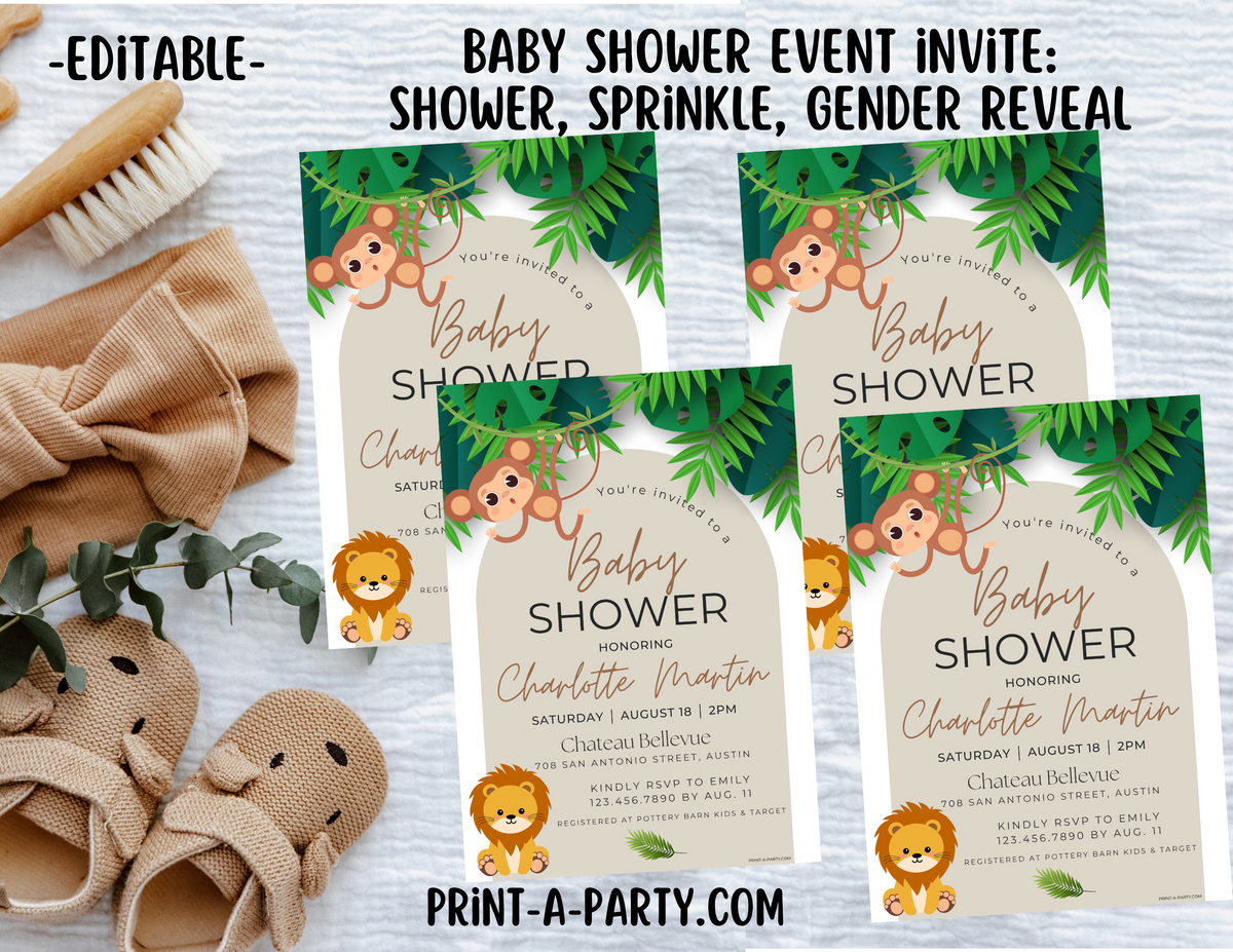 Editable Jungle Baby Shower Invitation | Jungle Baby Theme | Jungle ...