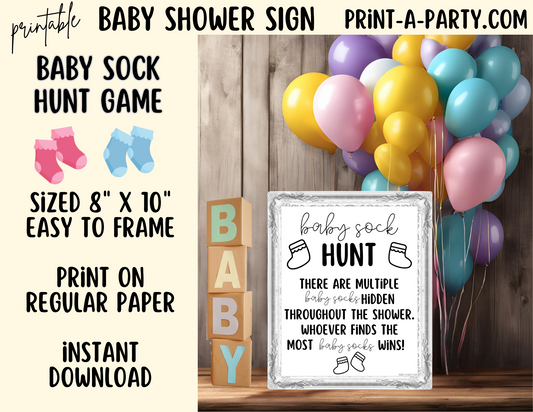 BABY SOCK HUNT Sign Printable - Fun Baby Shower Game for Gender Reveals, Sprinkles and Adoption Celebrations
