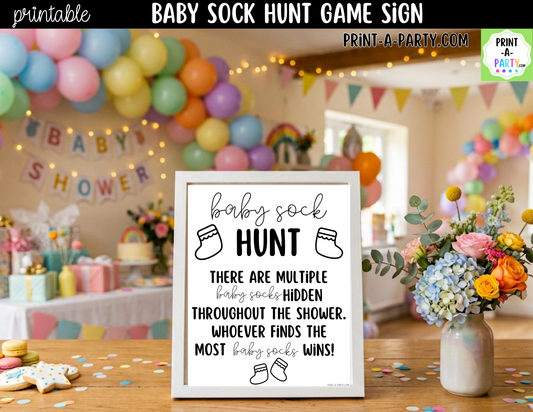 Baby Sock Hunt Game Printable Sign - Baby Shower Party Game